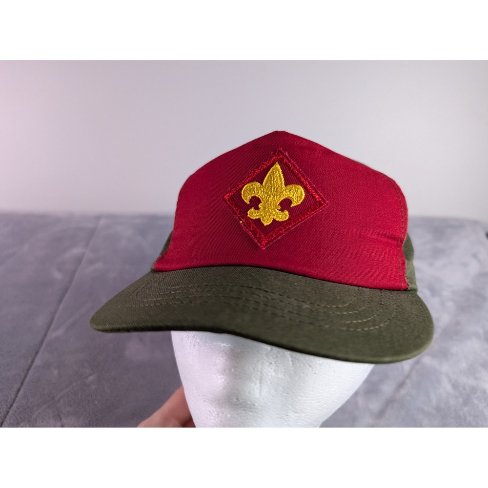 VTG Boy Scouts of America BSA Snapback Hat Red Green Fleur-de-lis Made in USA